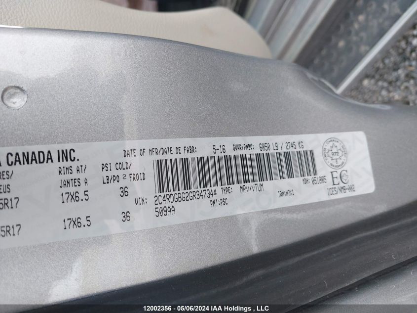 2016 Dodge Grand Caravan Se VIN: 2C4RDGBG2GR347344 Lot: 12002356