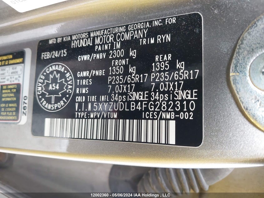 2015 Hyundai Santa Fe Sport 2.4 Premium VIN: 5XYZUDLB4FG282310 Lot: 12002360