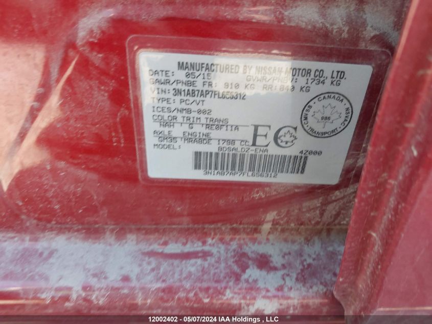 2015 Nissan Sentra VIN: 3N1AB7AP7FL656312 Lot: 12002402