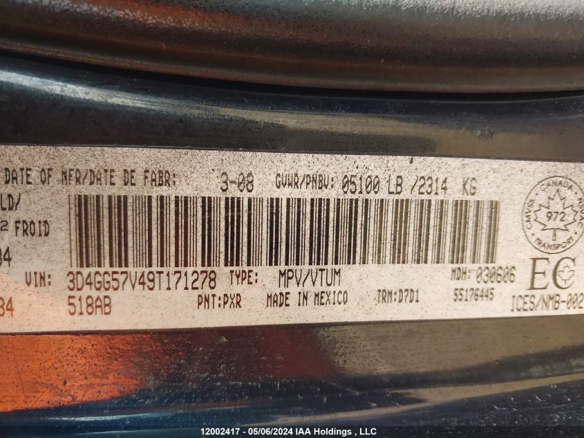 2009 Dodge Journey Sxt VIN: 3D4GG57V49T171278 Lot: 12002417