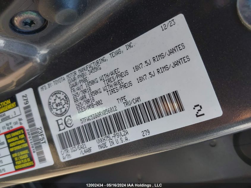 2024 Toyota Tundra Hybrid Limited VIN: 5TFWC5DB0RX056812 Lot: 12002434