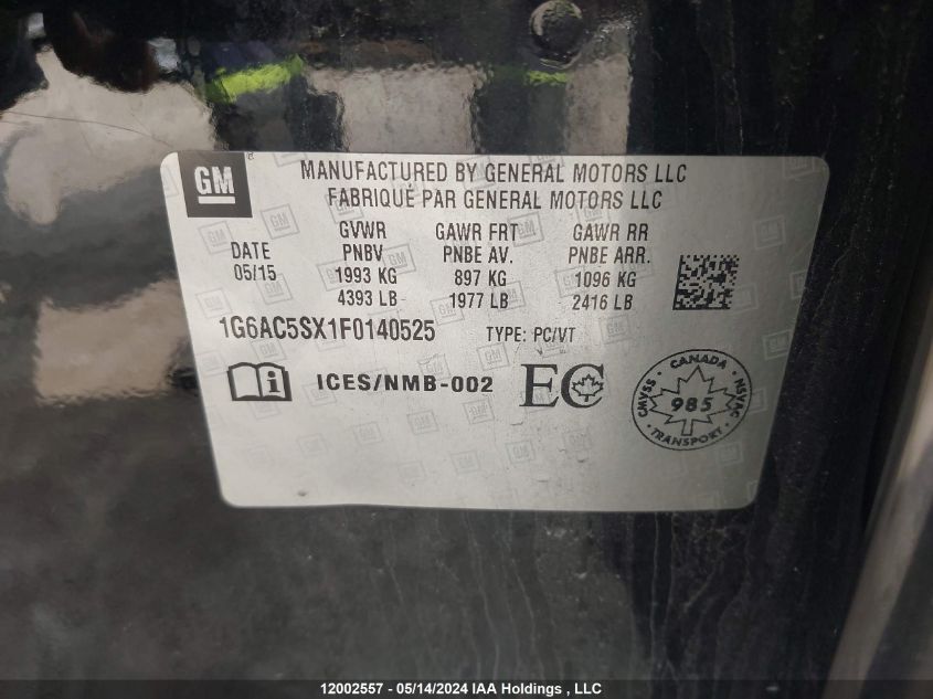 2015 Cadillac Ats Performance VIN: 1G6AC5SX1F0140525 Lot: 12002557