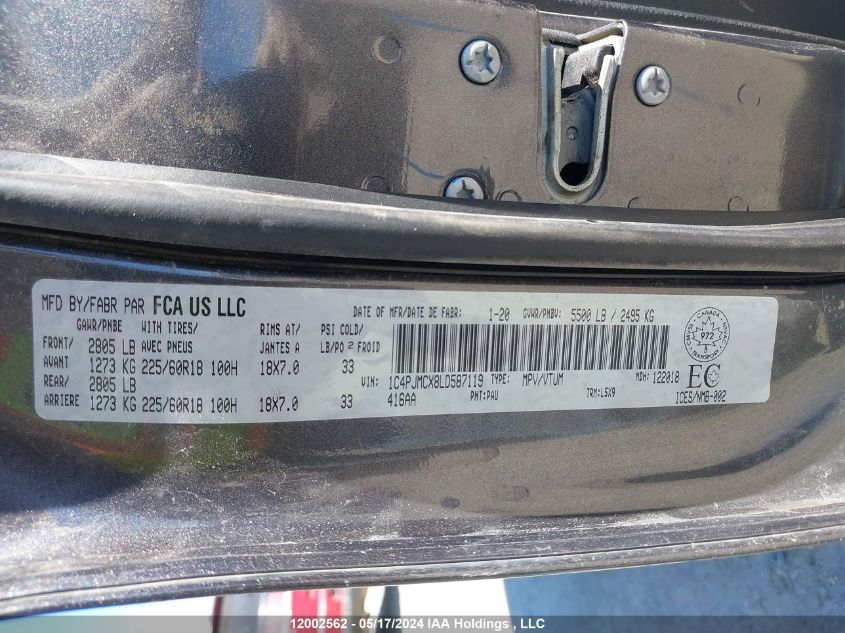 2020 Jeep Cherokee Latitude VIN: 1C4PJMCX8LD587119 Lot: 12002562