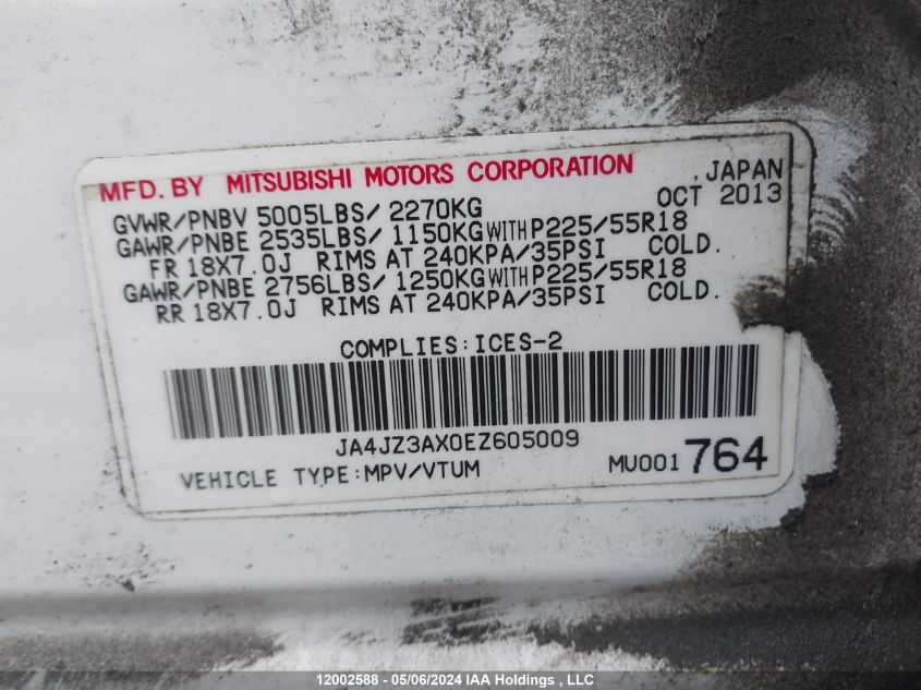 2014 Mitsubishi Outlander Se VIN: JA4JZ3AX0EZ605009 Lot: 12002588