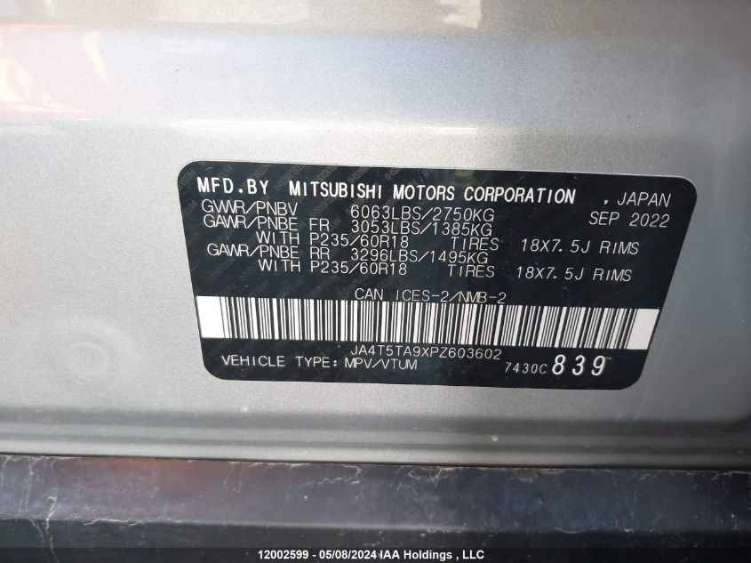 2023 Mitsubishi Outlander Phev VIN: JA4T5TA9XPZ603602 Lot: 12002599