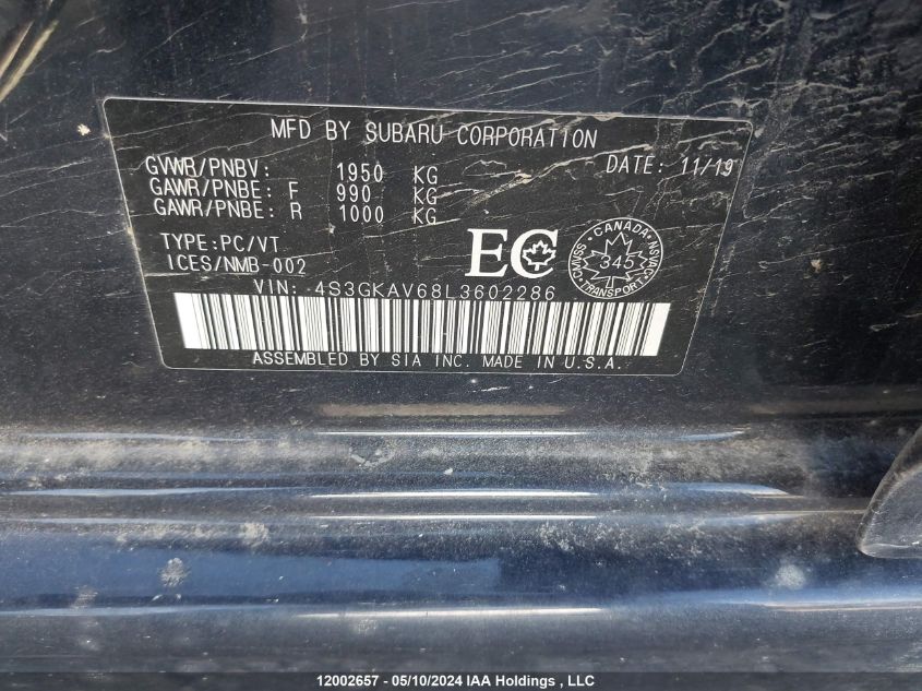 2020 Subaru Impreza Premium VIN: 4S3GKAV68L3602286 Lot: 12002657