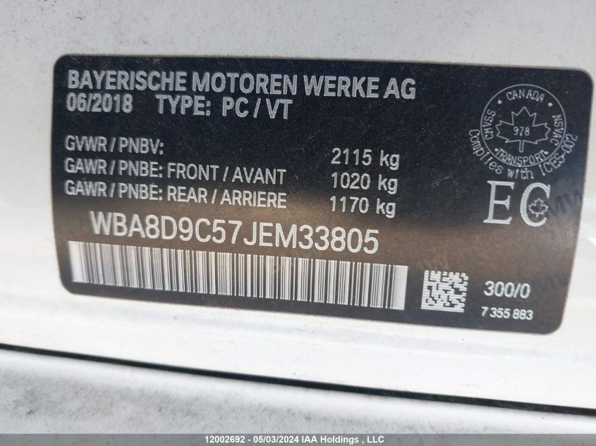 2018 BMW 3 Series 330I xDrive VIN: WBA8D9C57JEM33805 Lot: 12002692