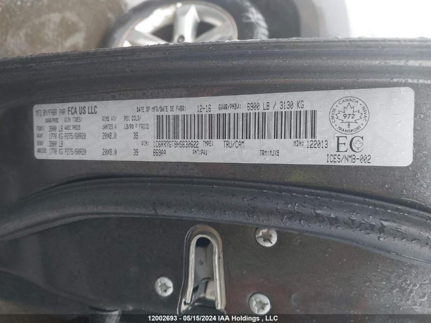 2017 Ram 1500 Slt VIN: 1C6RR7GT8HS630622 Lot: 12002693