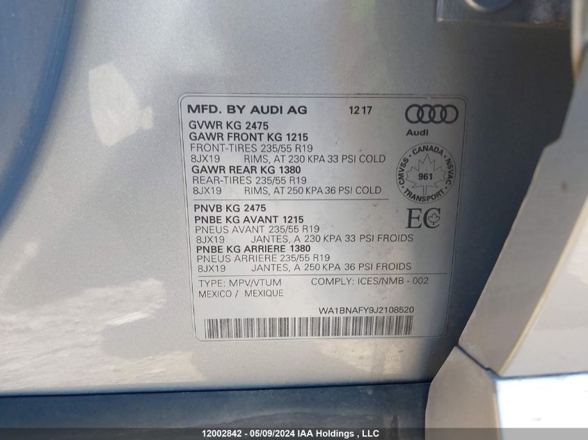 2018 Audi Q5 VIN: WA1BNAFY9J2108520 Lot: 12002842