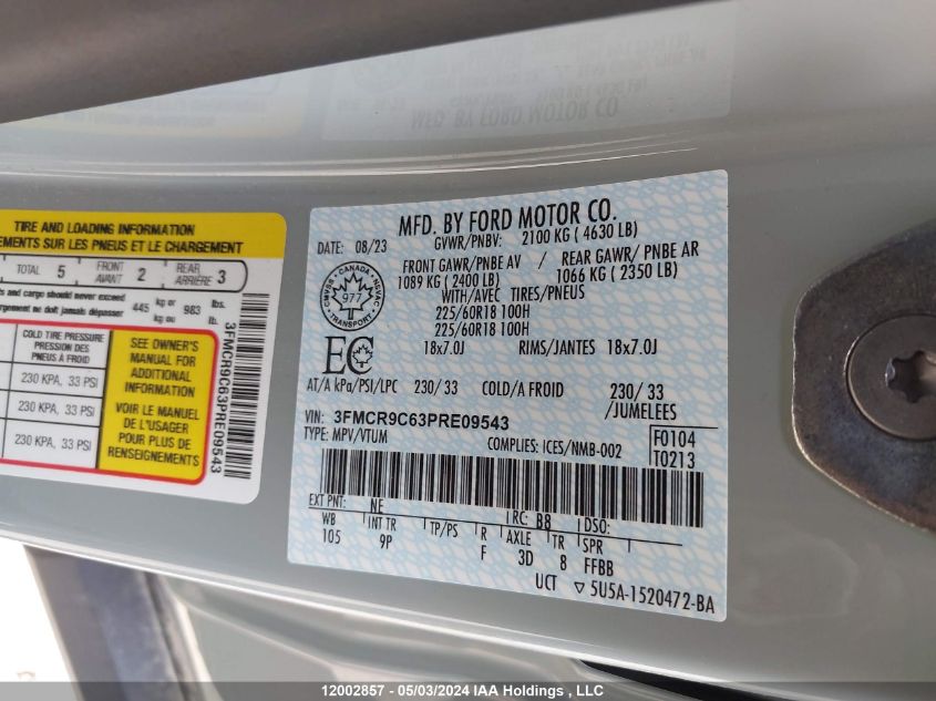 2023 Ford Bronco VIN: 3FMCR9C63PRE09543 Lot: 12002857