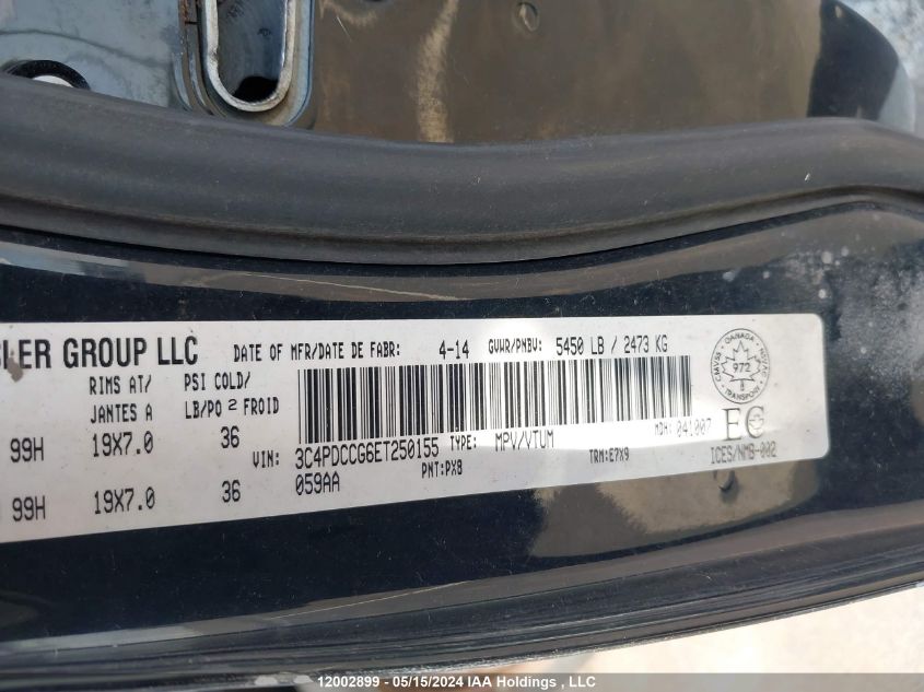 2014 Dodge Journey Sxt VIN: 3C4PDCCG6ET250155 Lot: 12002899