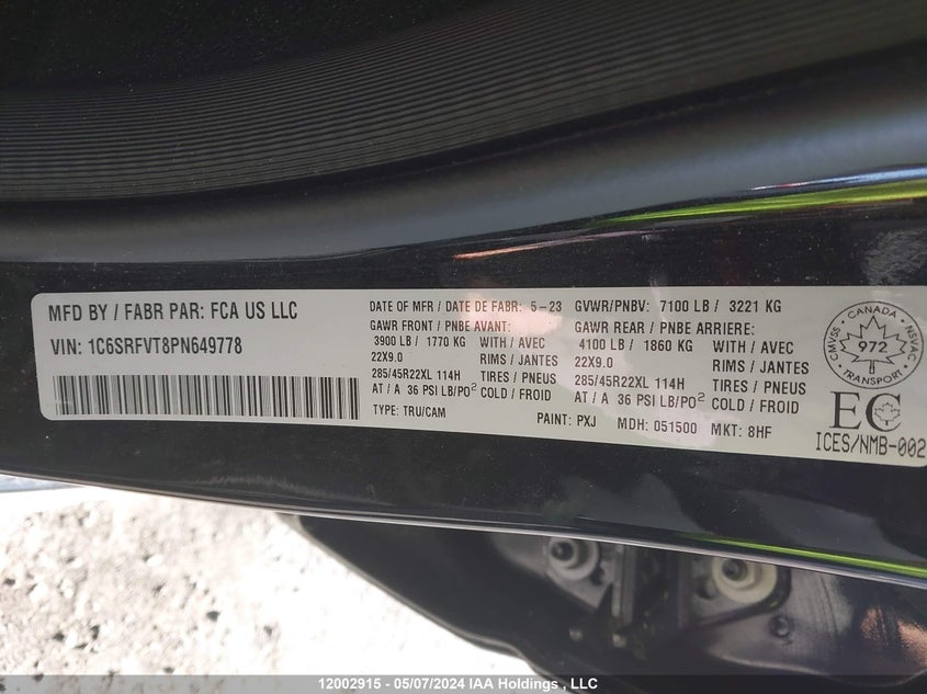 2023 Dodge Ram 1500 VIN: 1C6SRFVT8PN649778 Lot: 12002915