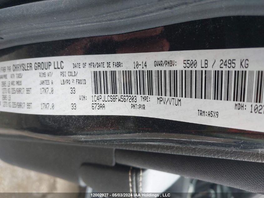 2015 Jeep Cherokee Latitude VIN: 1C4PJLCS8FW567203 Lot: 12002927