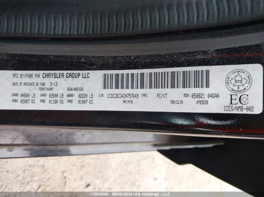 2013 Chrysler 200 VIN: 1C3CCBCG4DN757649 Lot: 12003092