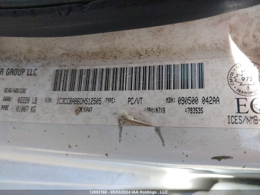 2013 Chrysler 200 Lx VIN: 1C3CCBAB6DN512505 Lot: 12003168