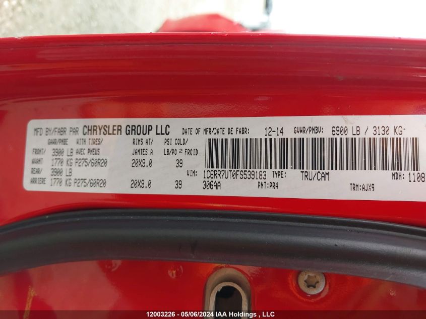 2015 Ram 1500 Sport VIN: 1C6RR7UT0FS539183 Lot: 12003226