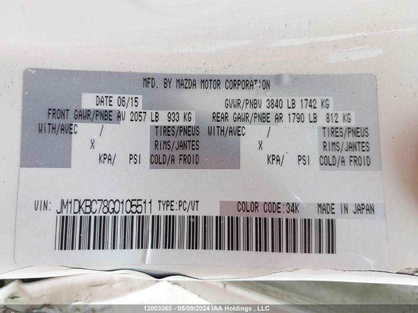 2016 Mazda Cx-3 VIN: JM1DKBC78G0105511 Lot: 12003365