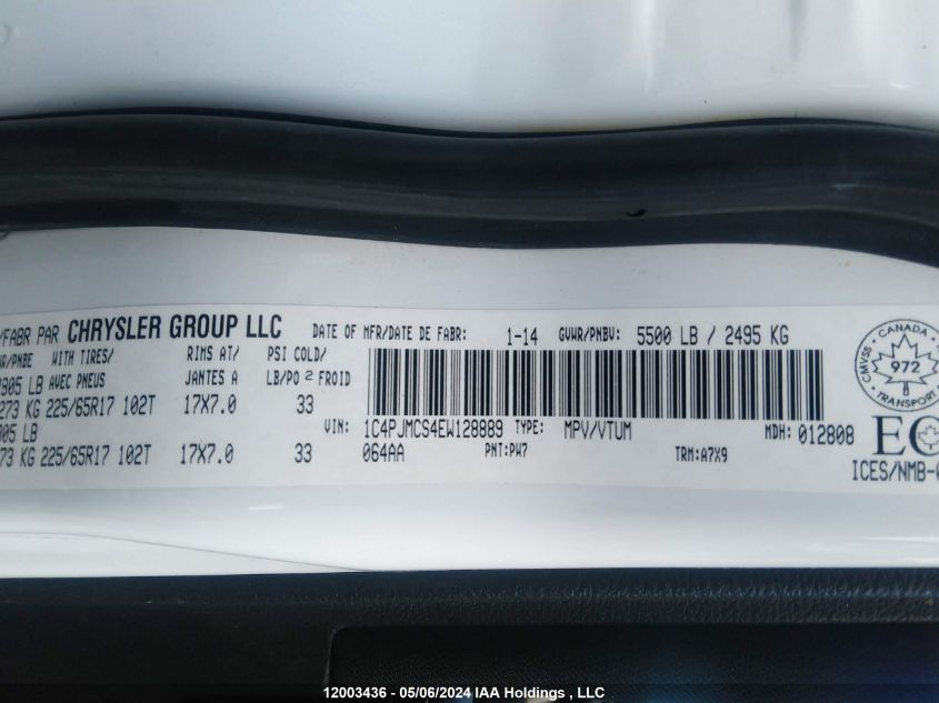 2014 Jeep Cherokee North VIN: 1C4PJMCS4EW128889 Lot: 12003436