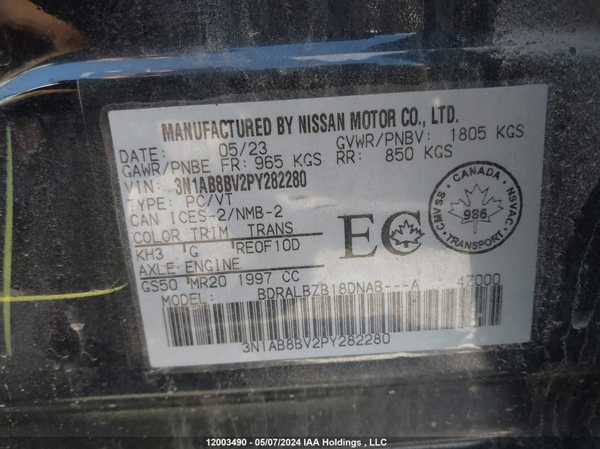 2023 Nissan Sentra VIN: 3N1AB8BV2PY282280 Lot: 12003490