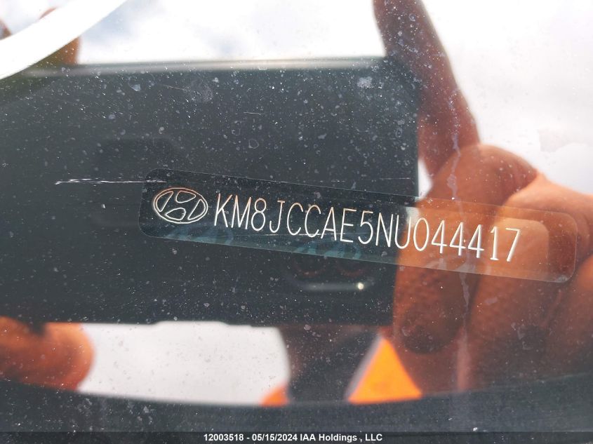 2022 Hyundai Tucson Sel VIN: KM8JCCAE5NU044417 Lot: 12003518