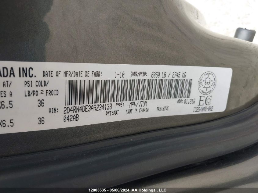 2010 Dodge Caravan VIN: 2D4RN4DE3AR234133 Lot: 12003535