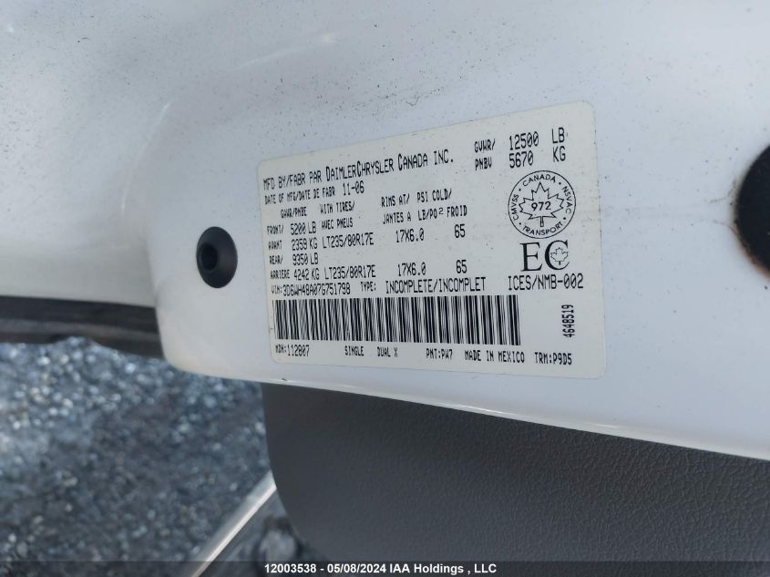 2007 Dodge Ram 3500 St/Slt VIN: 3D6WH48A07G751798 Lot: 12003538