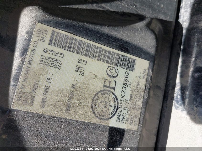 2018 Nissan Altima VIN: 1N4AL3AP5JC238862 Lot: 12003761