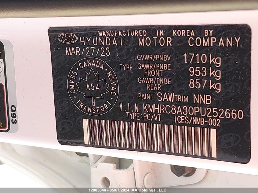 2023 Hyundai Venue Sel/Limited VIN: KMHRC8A30PU252660 Lot: 12003840