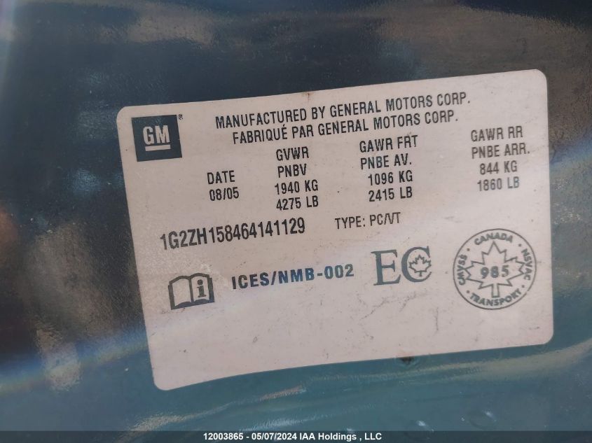 2006 Pontiac G6 VIN: 1G2ZH158464141129 Lot: 12003865