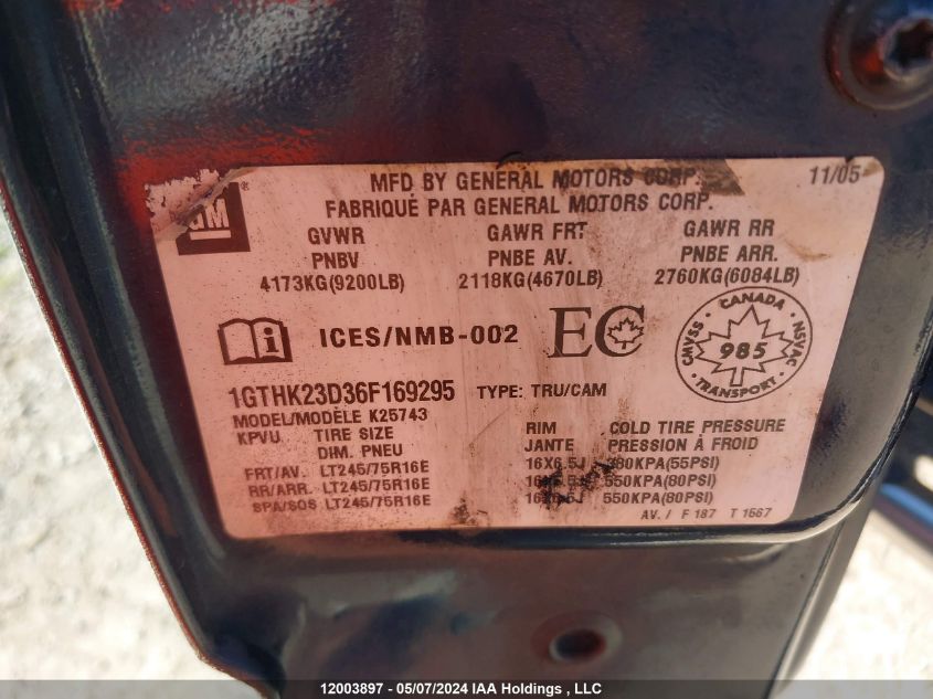 2006 GMC Sierra 2500Hd VIN: 1GTHK23D36F169295 Lot: 12003897