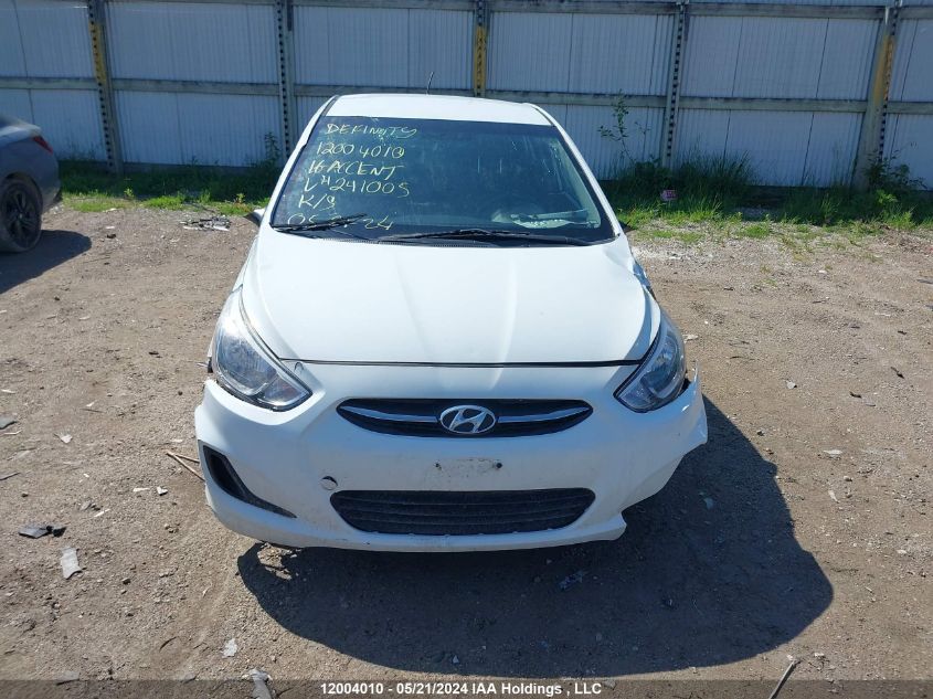 2016 Hyundai Accent Gl VIN: KMHCT5AE4GU241005 Lot: 12004010