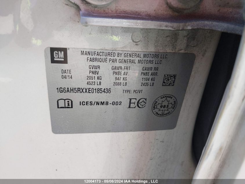 2014 Cadillac Ats VIN: 1G6AH5RXXE0185436 Lot: 12004173