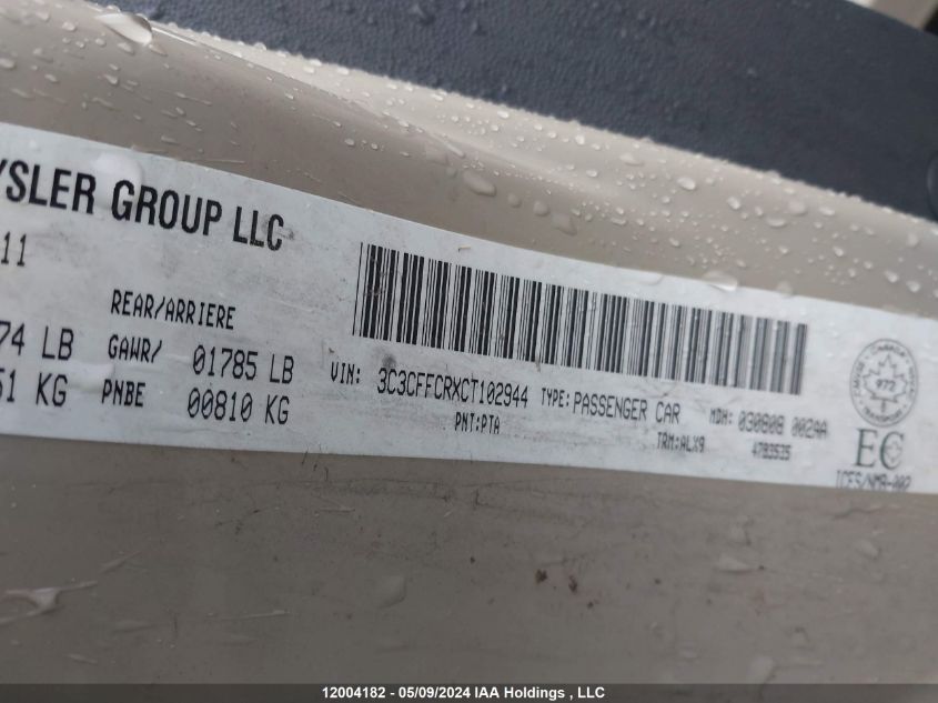 2012 Fiat 500 Lounge VIN: 3C3CFFCRXCT102944 Lot: 12004182