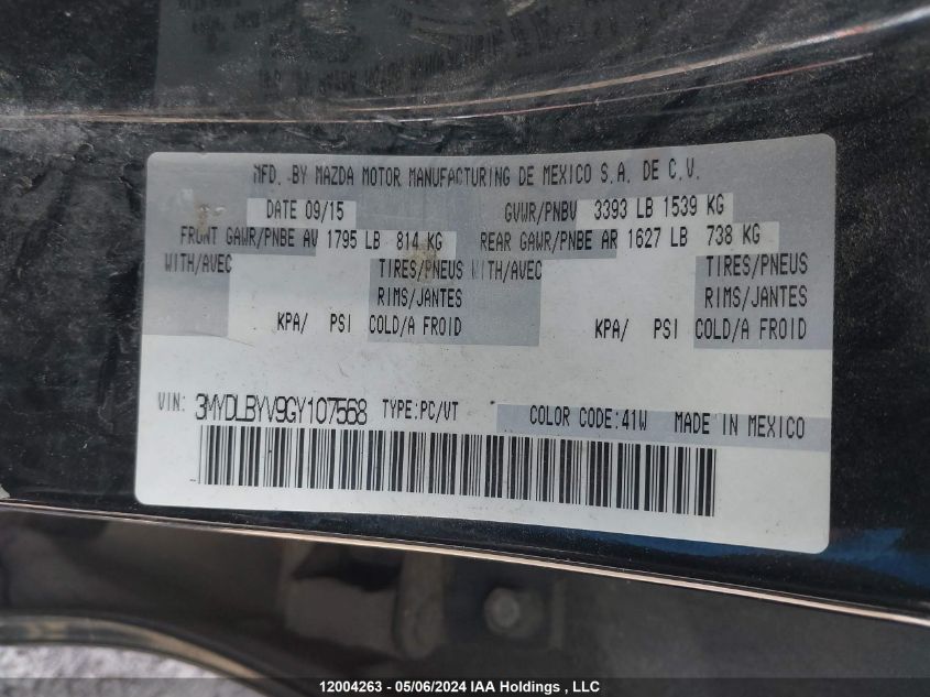 2016 Toyota Yaris Premium VIN: 3MYDLBYV9GY107568 Lot: 12004263
