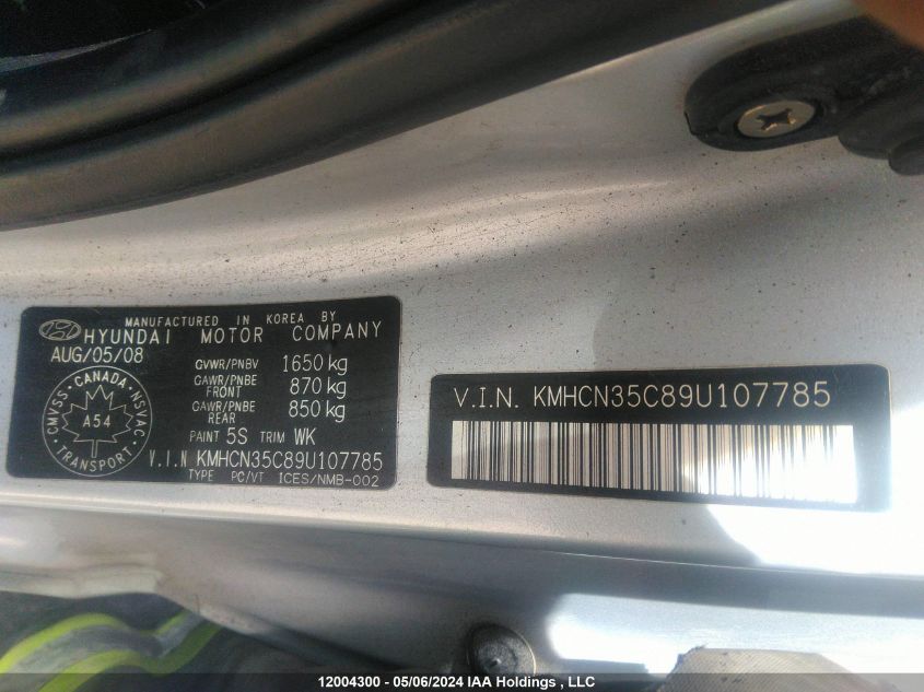 2009 Hyundai Accent Se VIN: KMHCN35C89U107785 Lot: 12004300