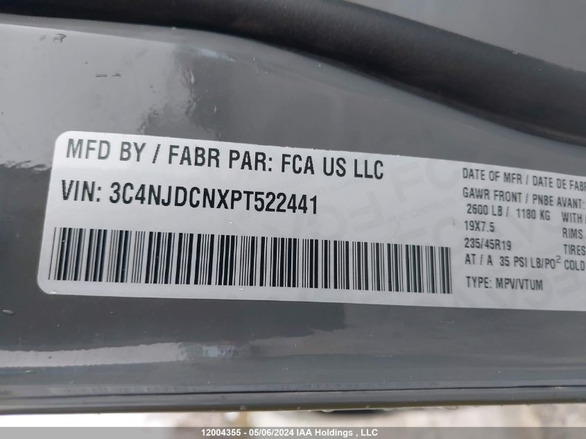 2023 Jeep Compass Limited VIN: 3C4NJDCNXPT522441 Lot: 12004355