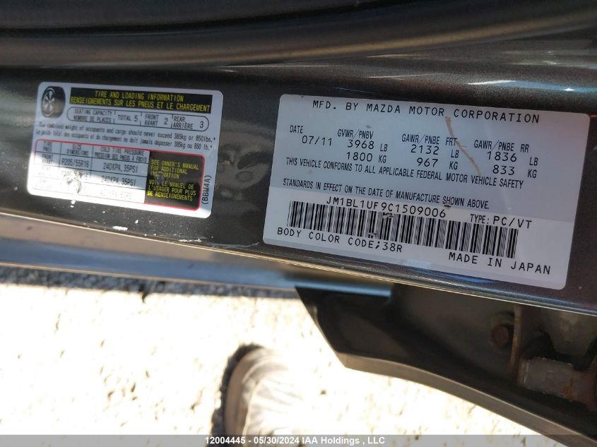 2012 Mazda Mazda3 VIN: JM1BL1UF9C1509006 Lot: 12004445