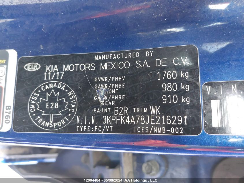 2018 Kia Forte VIN: 3KPFK4A78JE216291 Lot: 12004484
