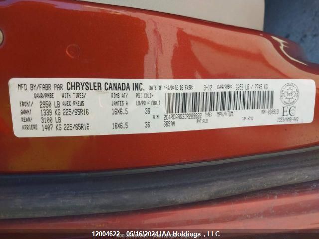 2012 Dodge Grand Caravan Se/Sxt VIN: 2C4RDGBG3CR289822 Lot: 12004622