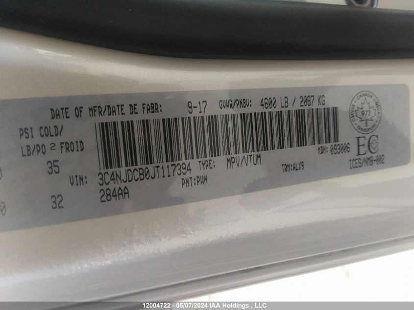 2018 Jeep Compass Limited VIN: 3C4NJDCB0JT117394 Lot: 12004722