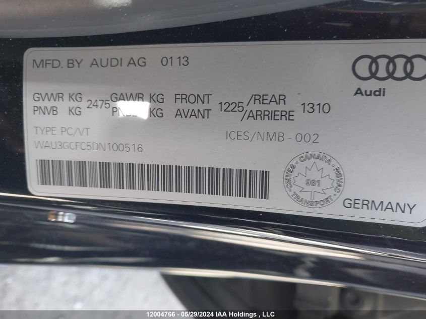 2013 Audi A7 VIN: WAU3GCFC5DN100516 Lot: 12004766