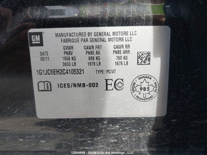 2012 Chevrolet Sonic VIN: 1G1JC6EH2C4105321 Lot: 12004809