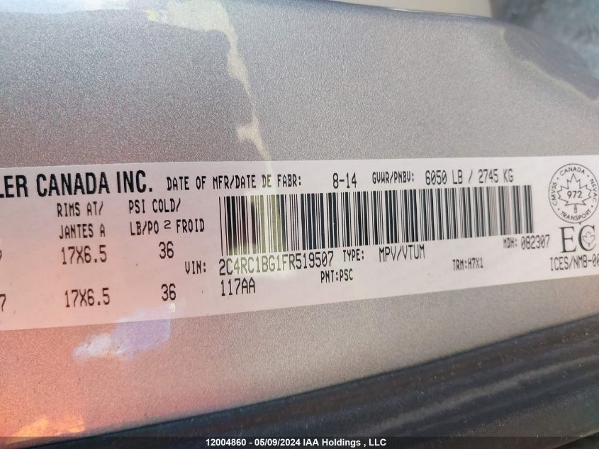 2015 Chrysler Town & Country Touring VIN: 2C4RC1BG1FR519507 Lot: 12004860