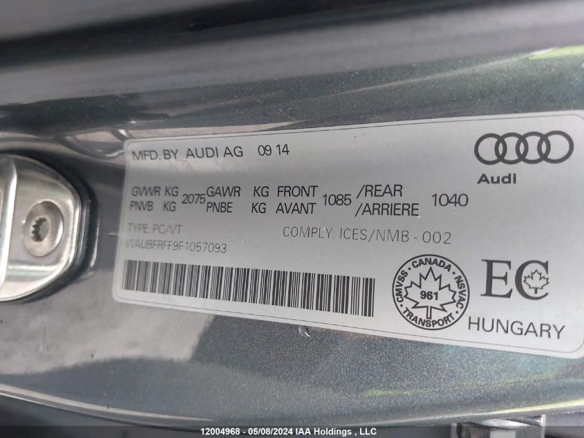 2015 Audi S3 VIN: WAUBFRFF9F1057093 Lot: 12004968