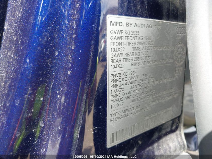 2019 Audi Q8 VIN: WA1DVAF1XKD013448 Lot: 12005026