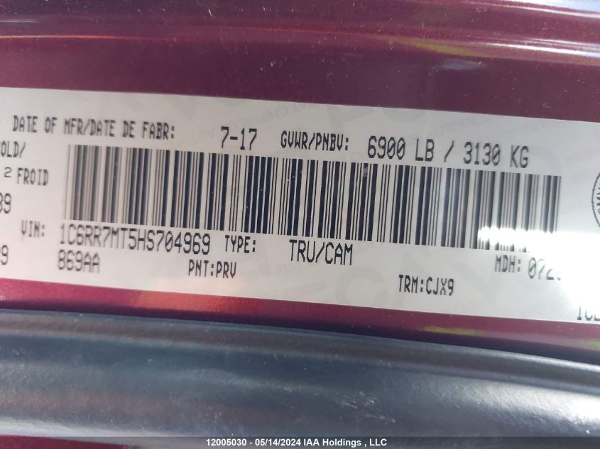 2017 Ram 1500 Sport VIN: 1C6RR7MT5HS704969 Lot: 12005030