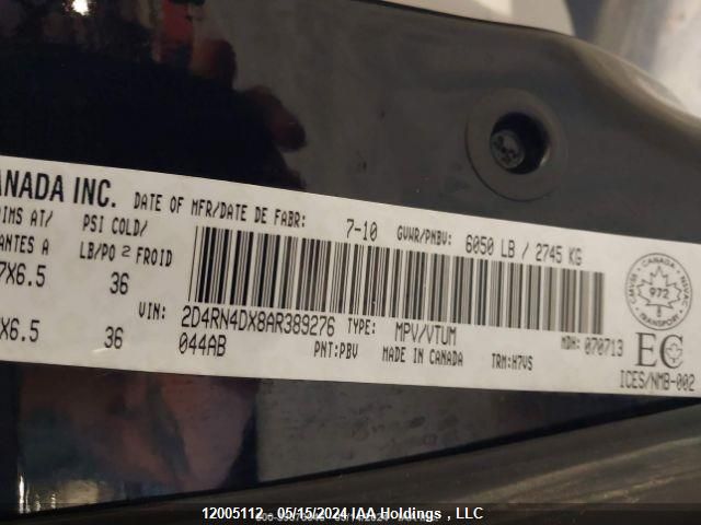 2010 Dodge Grand Caravan Se VIN: 2D4RN4DX8AR389276 Lot: 12005112