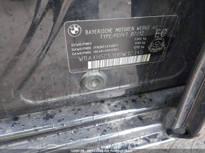 2013 BMW 5 Series VIN: WBAXH5C53DDW12345 Lot: 12005186