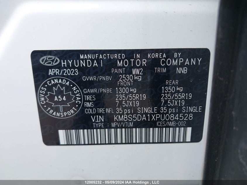 2023 Hyundai Santa Fe Luxury Hybrid Awd VIN: KM8S5DA1XPU084528 Lot: 12005232