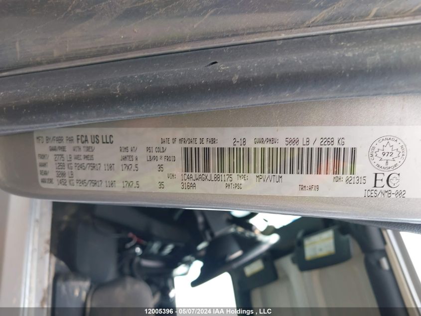 2018 Jeep Wrangler Sport VIN: 1C4AJWAGXJL881175 Lot: 12005396